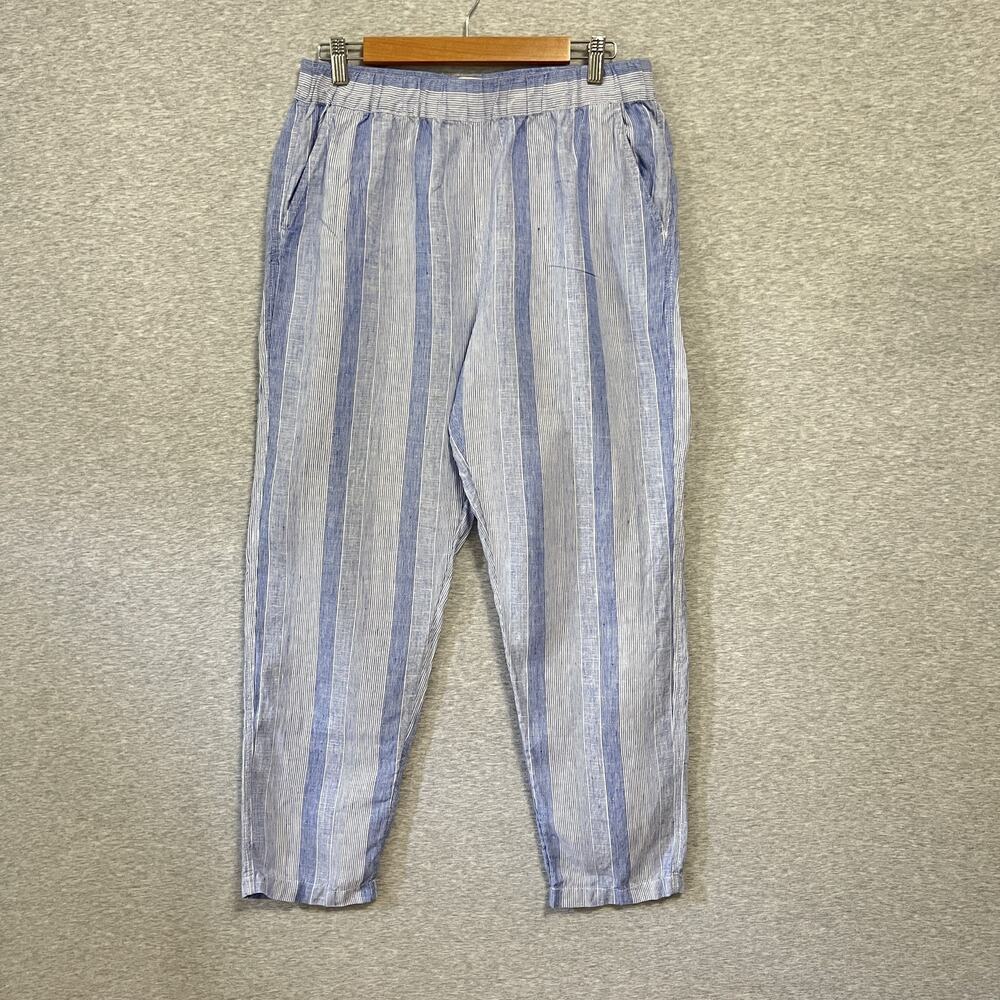 C&C California Linen Pants Womens Medium Blue Striped Summer Casual Relax Ankle
